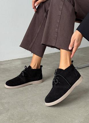 Женские замшевые черные ботинки демисезонные деми ботинки на флисе натуральная замша весна