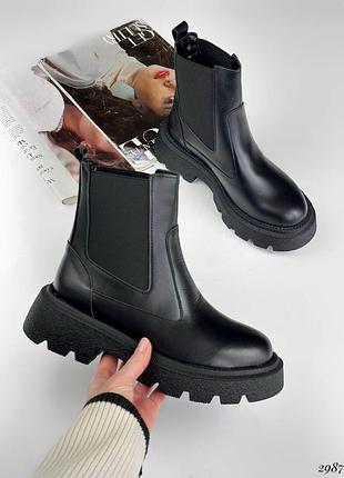 Натуральная кожа, базовые черные женские зимние челси