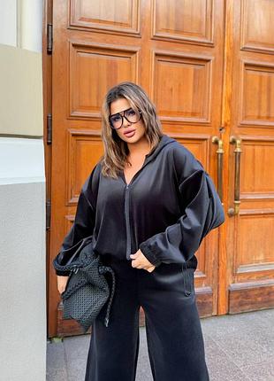 Велюровый женский костюм на молнии, с капюшоном, черный