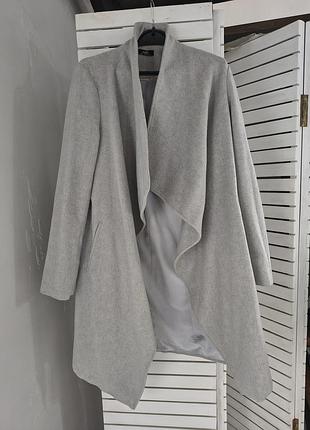 Манто серое пальто женское 46 48 50 m l xl осеннее на запах кашемировое