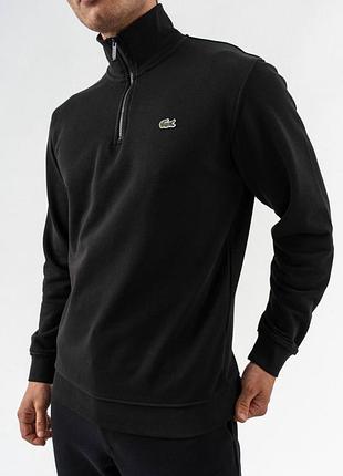 Бавовняна чоловіча кофта lacoste zip (black