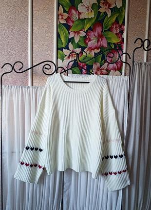 Стильна молочна кофта в рубчик принт сердечка.