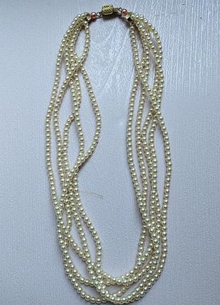 Намисто вінтажне багаторядне штучні перли
