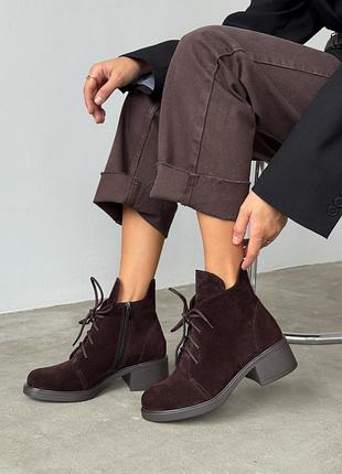 Натуральні замшеві демісезонні черевики кольору шоколад