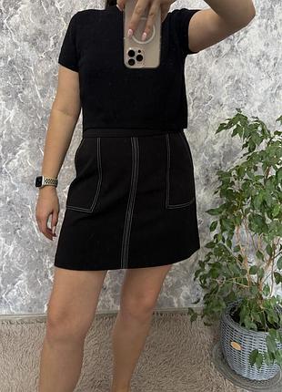 Спідниця юбка чорна класична спідниця з білою строчкою f&f 14