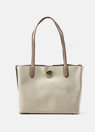 Сумка тоут coach молочно белая с ручками кожаная