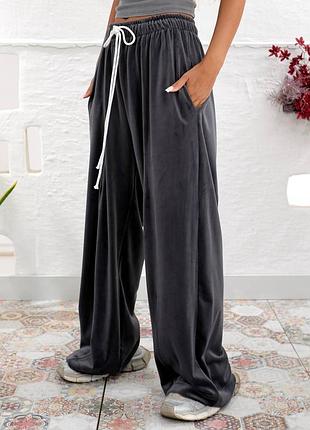 Велюровый брюки свободного кроя var-436