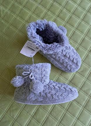 Капці капці чобітки кімнатні домашні теплі зимові в'язані на хутрі