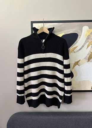 Оверсайз светр в смужку на блискавці під горло h&m