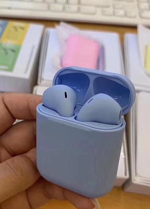 Беспроводные наушники inpods i12 голубые 5.0 bluetooth сенсорные + чехол в подарок ! аирподс airpods