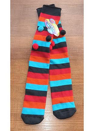 Теплые высокие носки махровые в полоску антискользящая силиконовая подошва с помпонами one size