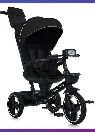 Детский трехколесный велосипед - коляска turbo trike mt 1002-1 elegant black с родительской ручкой черный