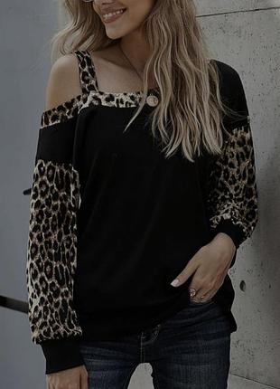 Стильная кофта на одно плечо с леопардовым принтом, свитшот