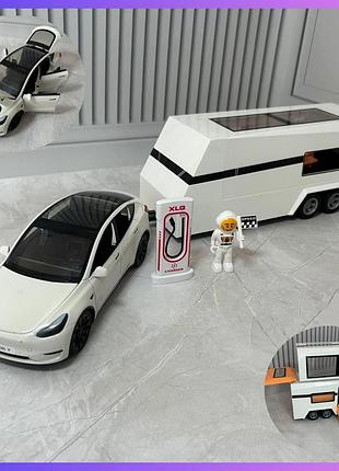 Дитяча машинка інерційна tesla model y m 92311-6 підсвітка звук будиночка на колесах
