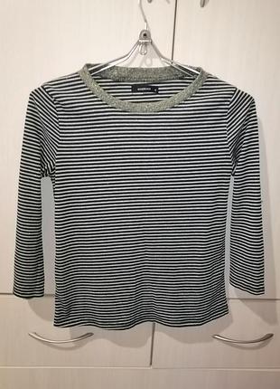 Реглан, лонгслив в черно-белую полоску с золотистой нитью