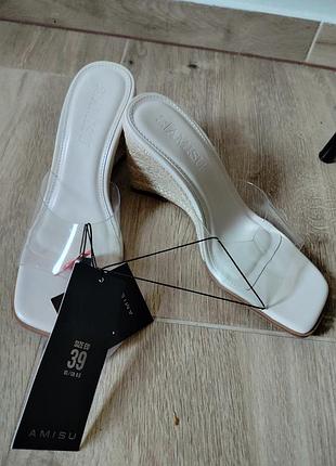 Кремовые эспадрильи amisu на танкетке с прозрачными ремешками