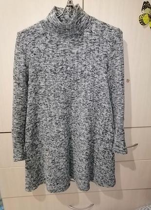 Меланжевая теплая туника-водолазка