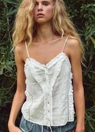 Бавовняний мусліновий топ із вишивкою zara