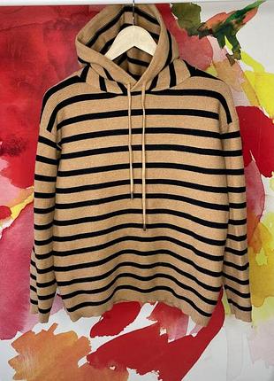 Светр-худі бежевий в чорну смужку з надм'якої пряжі bluoltre розмір s-m