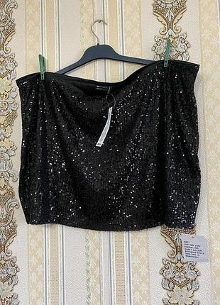 Легка нарядна міні спідниця, чорна коротка юбка батал в паєтках