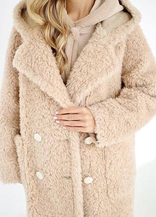 Натуральна шуба оверсайз з капюшоном 100% овчина