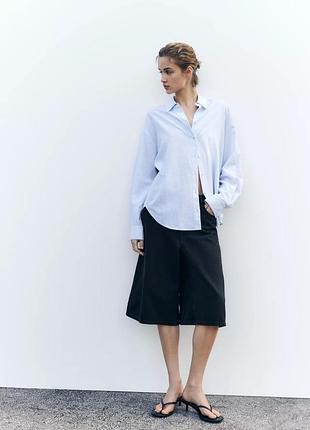 Жіноча лляна блакитна сорочка в смужку оверсайз zara розмір xs-s