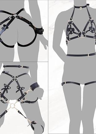 Бдсм-набір lockink yeahwow forced nadu pose correction set портупея бантики серця еко шкіра 2