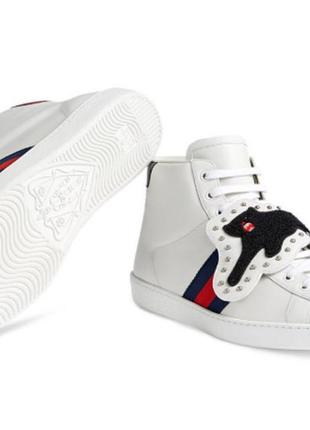 Оригінальні authentic gucci ace high-top black panther patch stripe calf leather