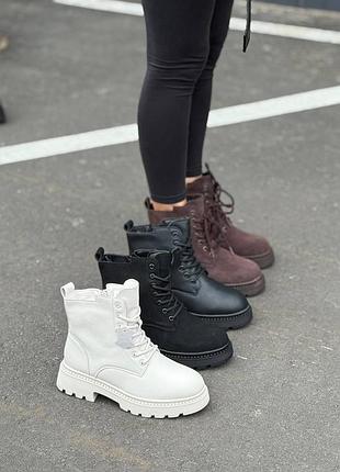 Кожаные и замшевые зимние ботинки черные белые и коричневые