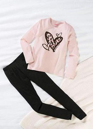 Детская трикотажная пижама pepperts на девочку, кофта+ штаны, сердце, 15873