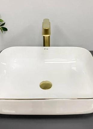 Умивальник (раковина) vbi palermo white rose gold edge накладний