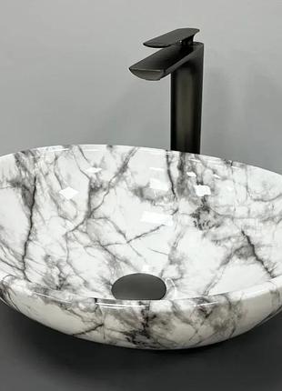 Умивальник (раковина) vbi parma statuario black veins glossy накладний