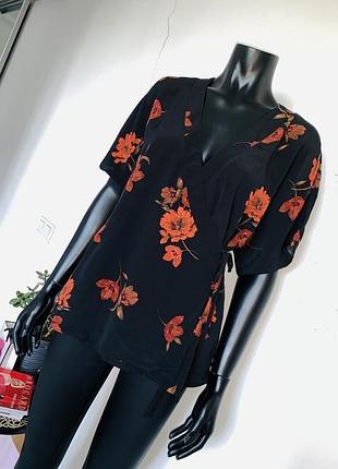 Женская чёрная блуза-кимоно new look на запах с завязкой сбоку, с широким рукавом