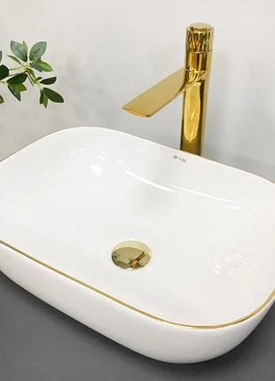 Умывальник (раковина) vbi ravenna white gold edge накладной