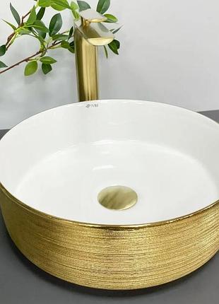 Умывальник (раковина) vbi prato brush gold white накладной