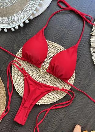 Купальник бикини красный с сердечком стринги