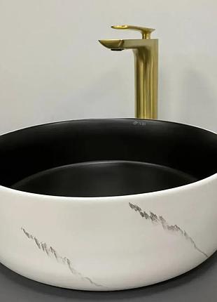 Умывальник vbi prato white black marble matt накладной