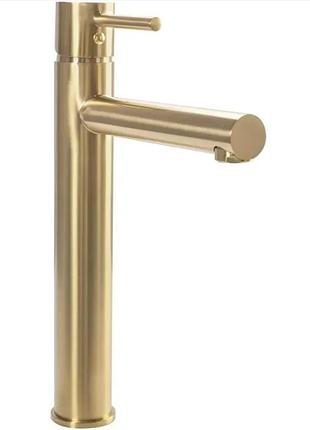 Смеситель для раковины (умивальника) rea tess brushed gold высокий