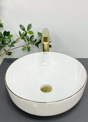 Умывальник (раковина) vbi bari s white gold edge накладной