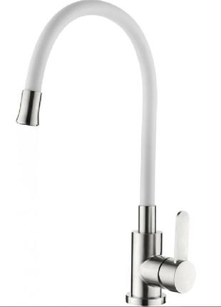 Zerix lr74004-3 смеситель для кухни с нерж. стали sus304 с силиконовым изливом (белый)