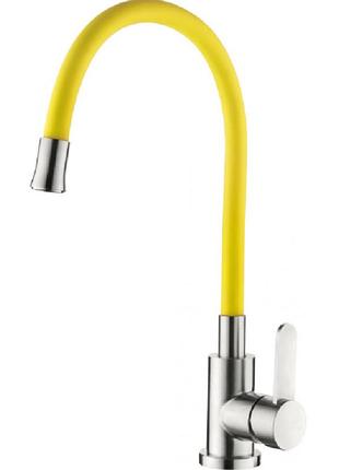 Zerix lr74004-4 смеситель для кухни с нерж. стали sus304 с силиконовым изливом (желтый)
