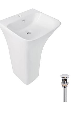 Комплект qtap crow: раковина напольная моноблок 445x420x840 мм white + донный клапан pu02o