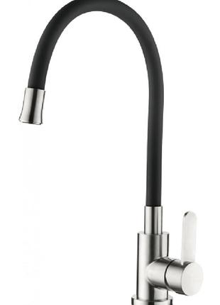 Zerix lr74004-2 смеситель для кухни с нерж. стали sus304 с силиконовым изливом (цвет черный)