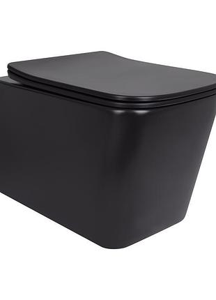 Унитаз подвесной qtap tern new ultra quiet безободковый с сиденьем soft-close matt black qt17332303asmb