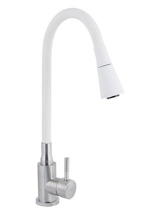 Смеситель для кухни lidz aria 015f31 с гибким изливом (k35) ldari015f31wnk36981 white / nickel