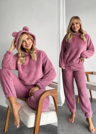Теплая женская махровая пижама с ушками 🐻
