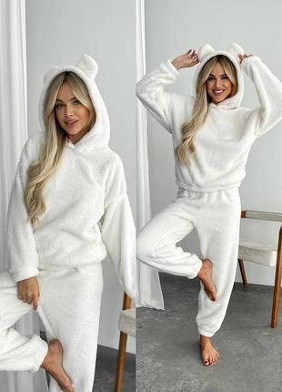Теплая женская махровая пижама с ушками 🐻