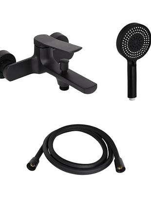 Комплект qtap slavonice black matt: смеситель qtsla259blm45918 + шланг qthadpvcsq160b + лийка qtruc125blm45951