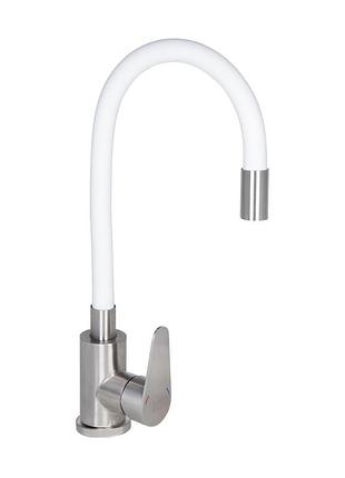 Смеситель для кухни lidz vida 015f3 с гибким изливом (k35) ldvid015f3whi43357 white / nickel