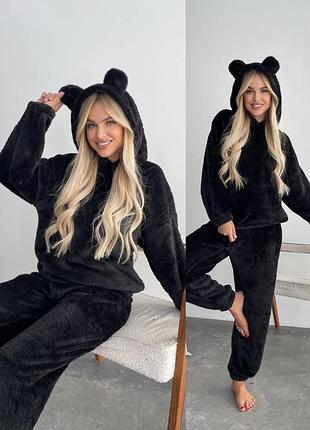 Теплая женская махровая пижама с ушками 🐻